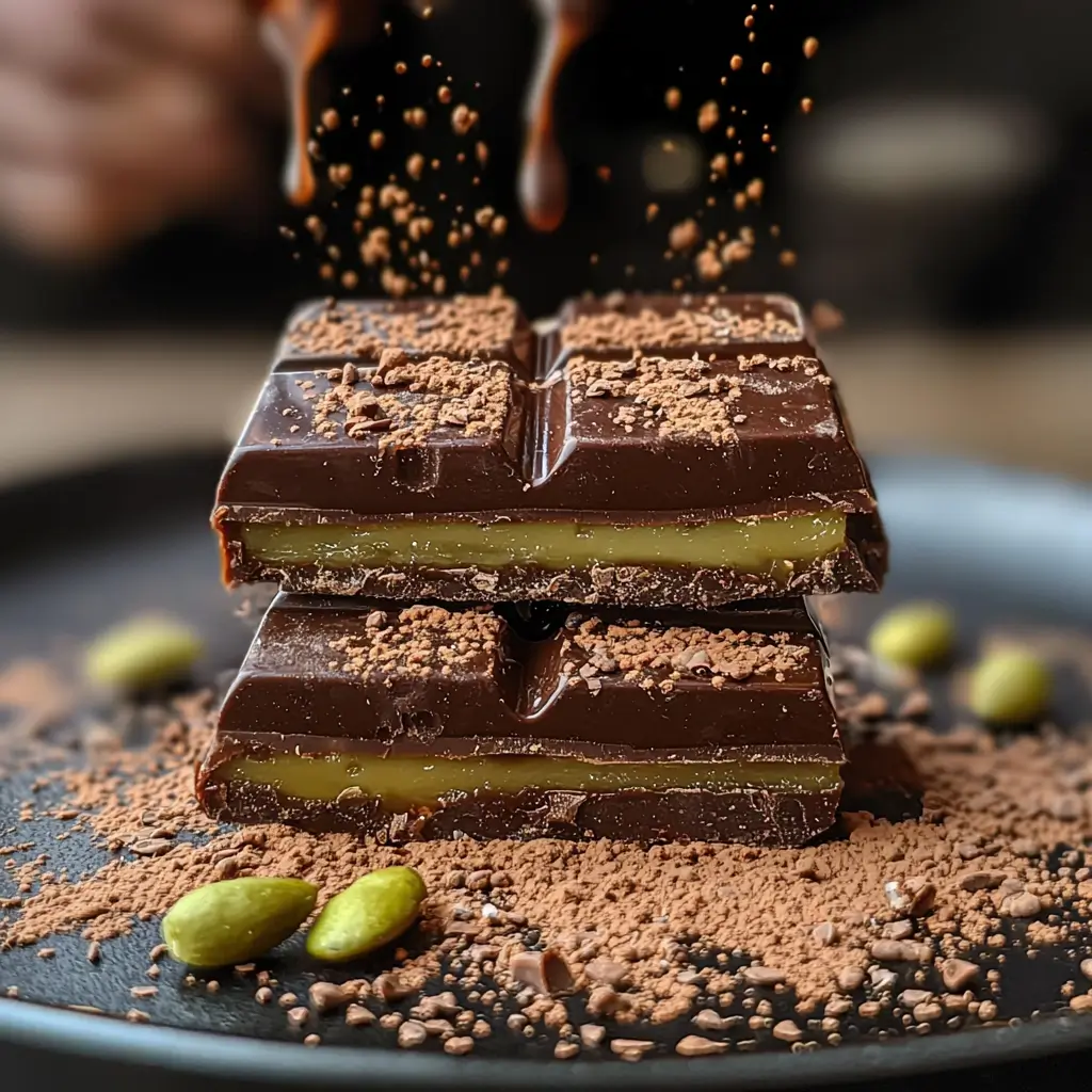 Homemade chocolate bars with a gooey filling, topped with cocoa powder, showcasing the appeal of making chocolate at home.