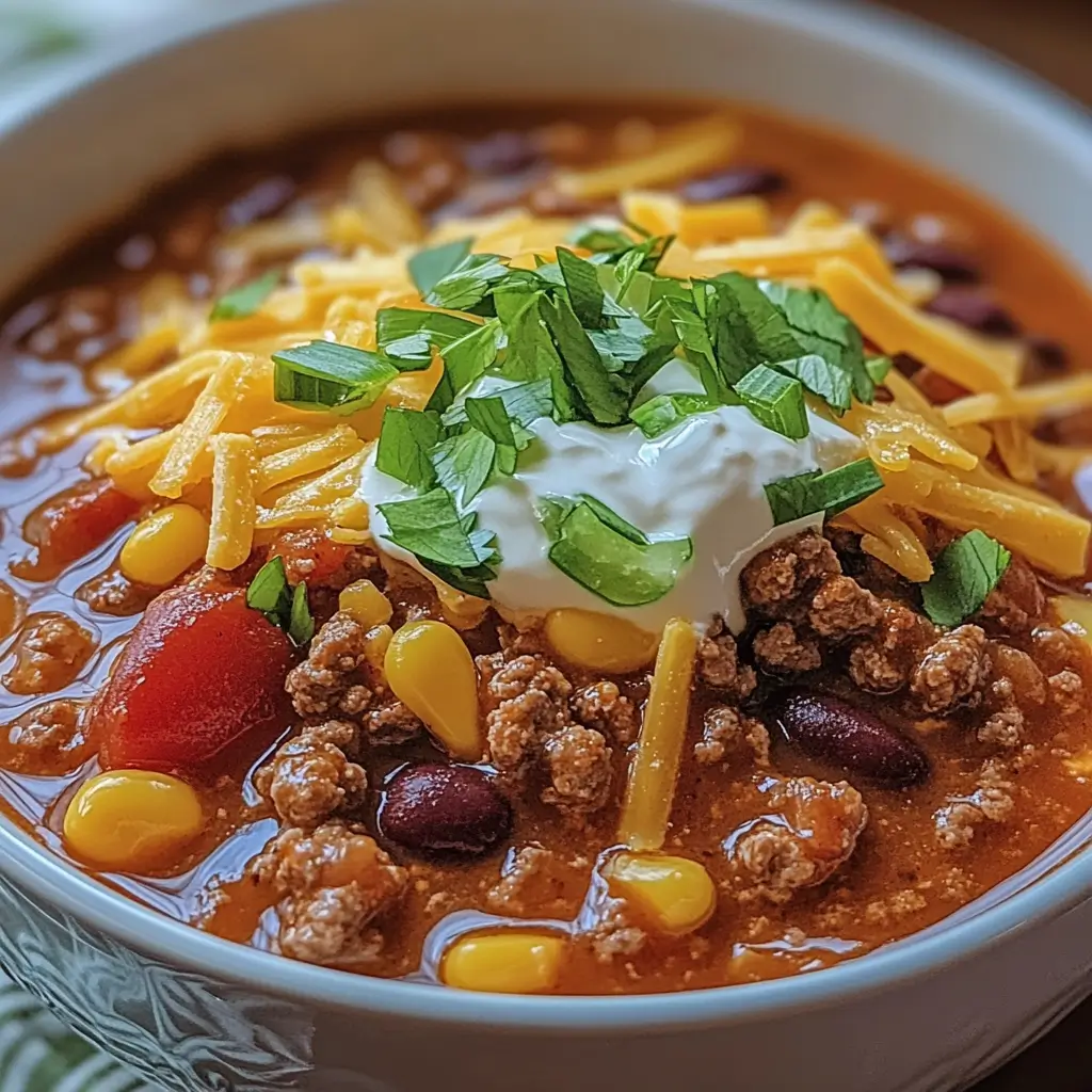 A bowl of taco soup topped with sour cream, shredded cheese, and fresh herbs. What can I use to thicken taco soup?