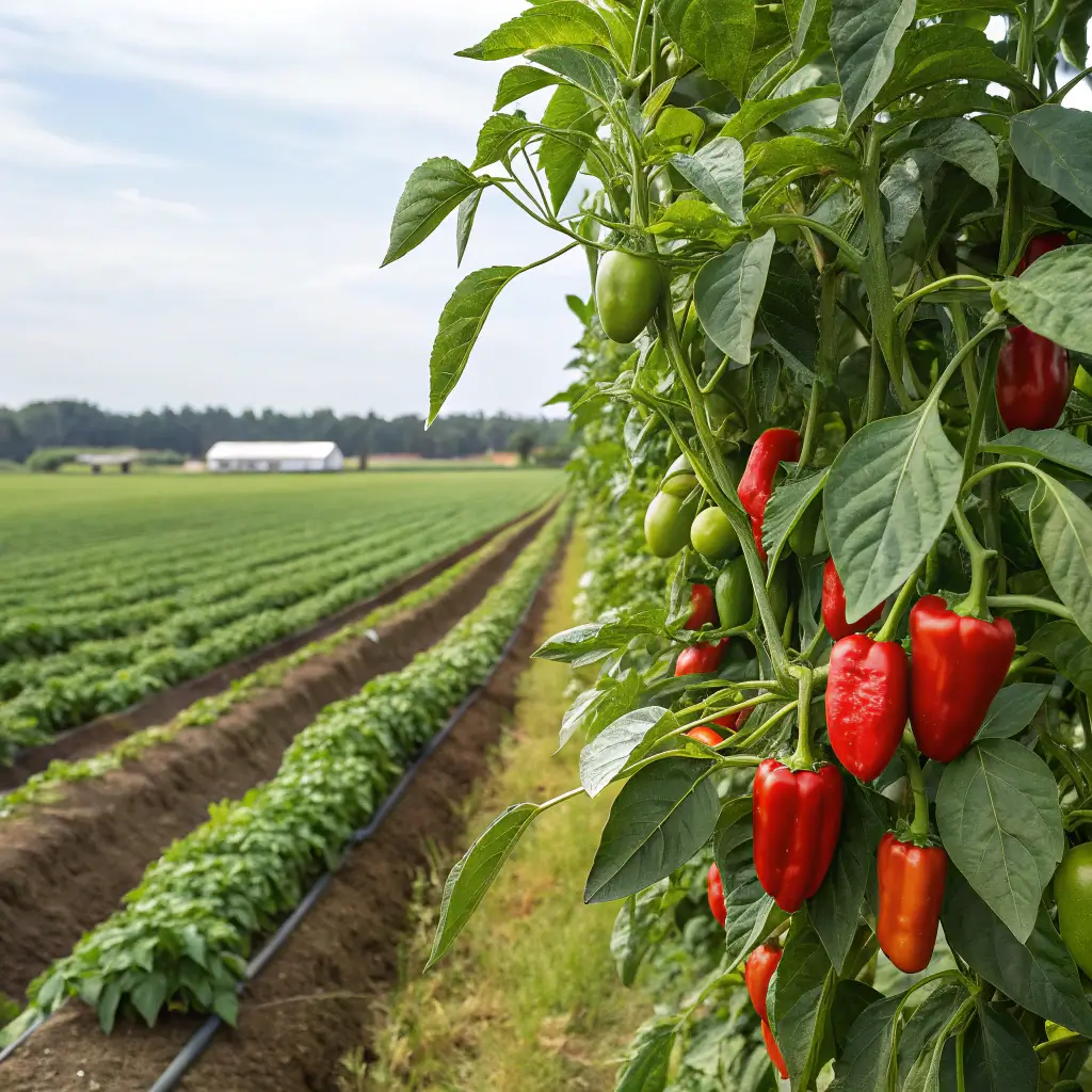 growing cherry peppers in a farm