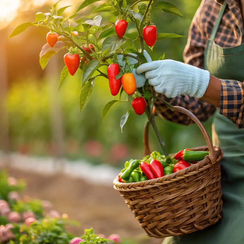 harvesting cherry peppers